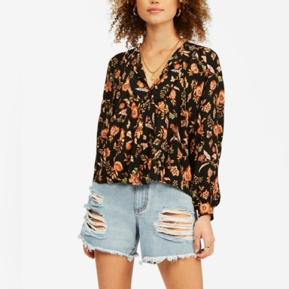 Billabong Desert Daze Cropped Front Tie Long Sleeve Top